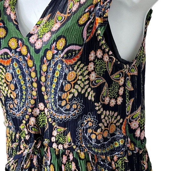 Anthropologie Size 0 Dress Elmira Ruffled MIDI Drawstring Waist Paisley Navy - Picture 7 of 13